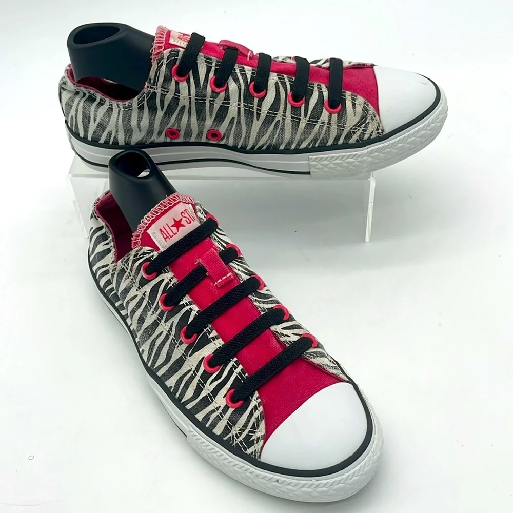 Converse All Star Low PINK Zebra Stripe Print Youth Athletic Shoes Size 3Y